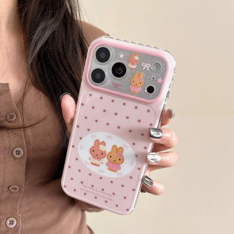 Cute Cartoon Miffy Pink Polka Dots Magnetic Magsafe Wireless Charge Phone Case For iPhone 15 16 17 Pro Max Miffy Cover﻿﻿﻿﻿