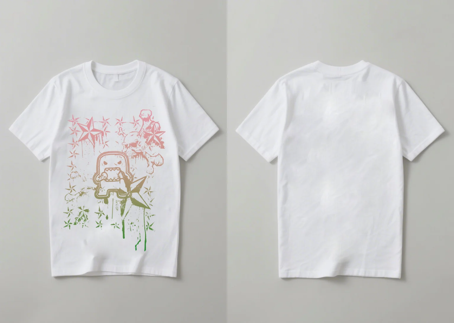 

The 2025 new style of popular and fashionable gradient Japanese retro fun cartoon printed short sleeved shirt is versatile