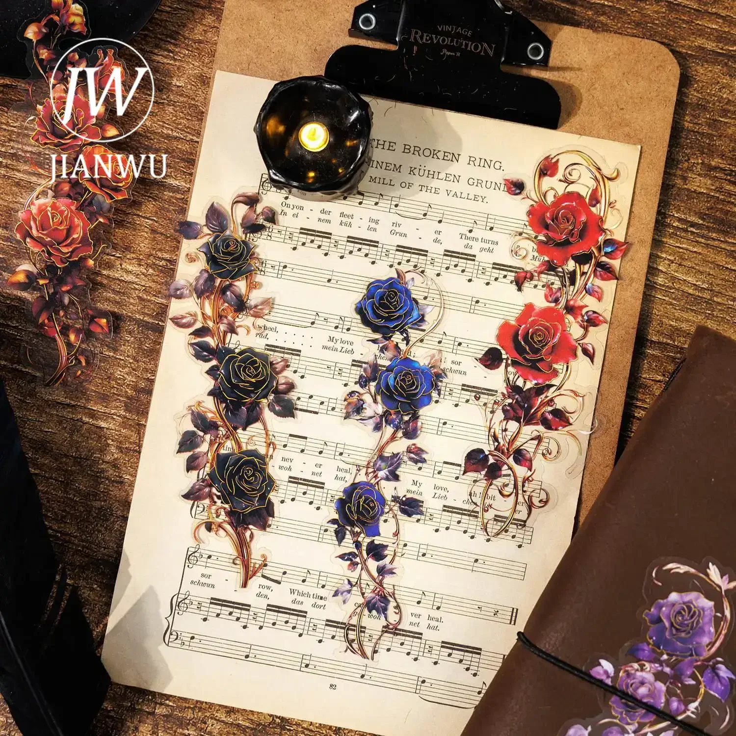 JIANWU Rose Opera Series Vintage Gothic Flower Landscaping Material Collage PET Sticker Creative DIY Journal Stationery