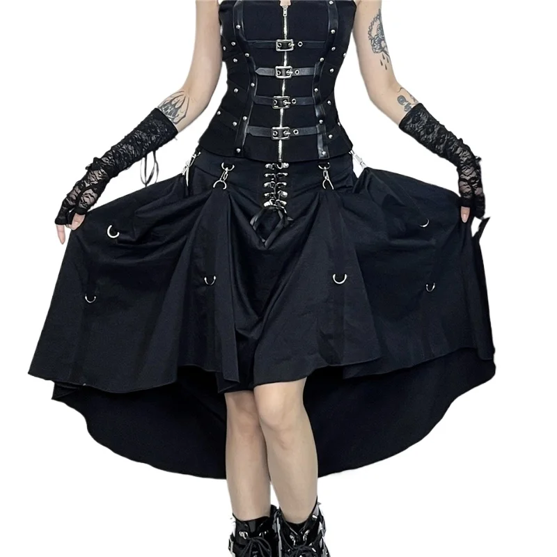 

Retro Irregular Skirt Wholesale New American Hot Girl Sexy Punk Black Clothing Dark Style Women Summer Autumn Fashion Streetwear