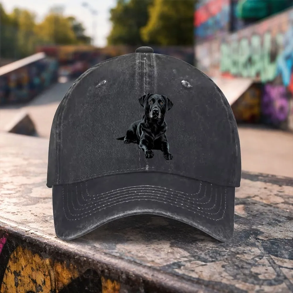 Labrador Retriever Print Washed Baseball Cap Adjustable Unisex Hat for Outdoor Casual Wear