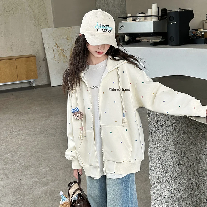 

2025 Spring and Autumn Hooded Cardigan Girls' Fashion Hip Hop High Quality Hooded Cardigan