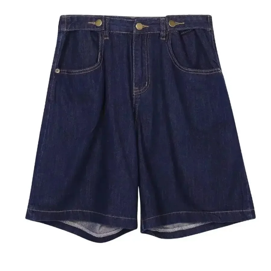 Cintura alta perna larga jeans shorts feminino verão plus size emagrecimento versátil solto ajuste a-line calças de cinco quartos forma pêra bod