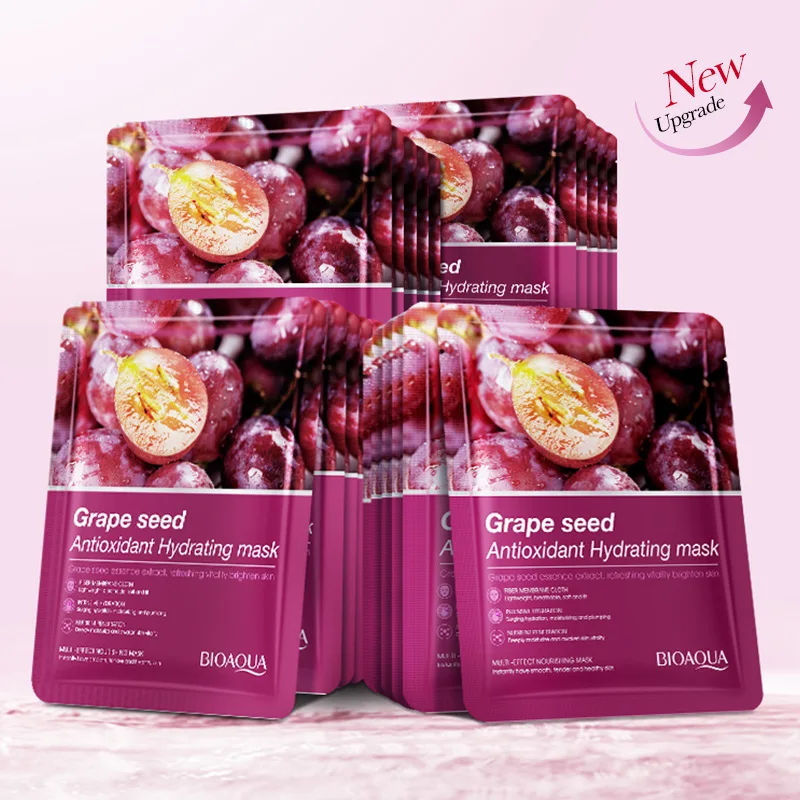 

20pcs BIOAQUA Grape Pip Facial Mask Antioxidant Brighten Shrink Pore Hydrating Moisturizing Facial Mask Skin Care Products