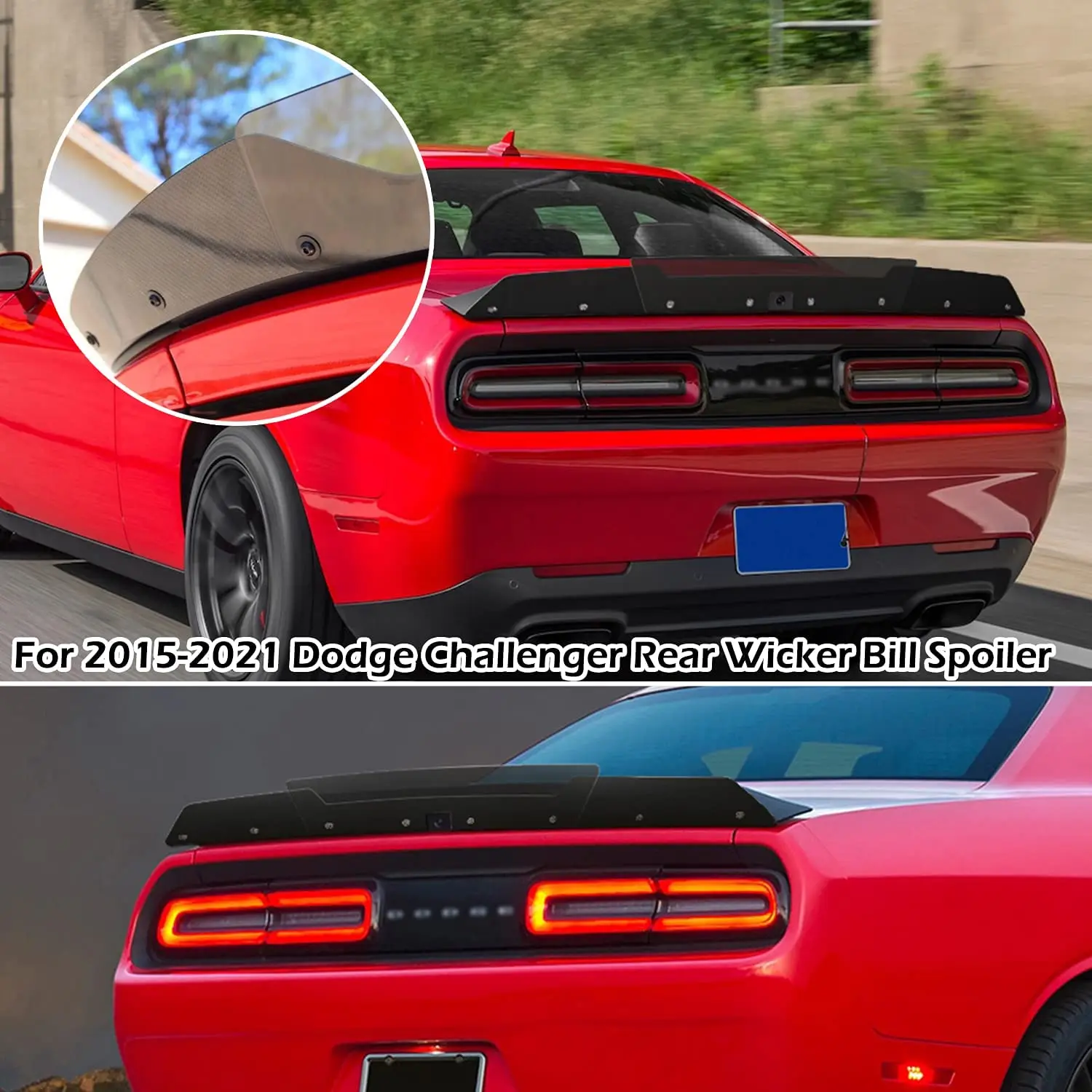 MX Rear wickerbill Spoiler for Dodge Challenger 2015-2021 Add-on Type Standard Edge Rear Decklid Wicker Bill with Backup Camera