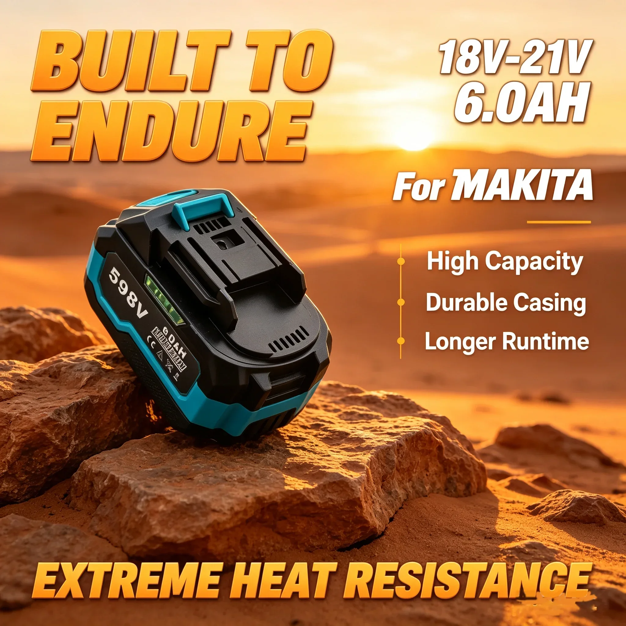 Batteria al litio con display digitale 598VF, 6000mAh, 18V-21V, universale per utensili elettrici a batteria, motosega, chiave inglese, trapano, sega, batteria di ricambio ricaricabile, magazzino in