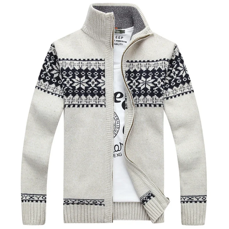 

Men's High Collar Cardigan Sweater Faionable Knitted Outerwear Cotton Blend Fabric Long Sve Winter Casual Wear