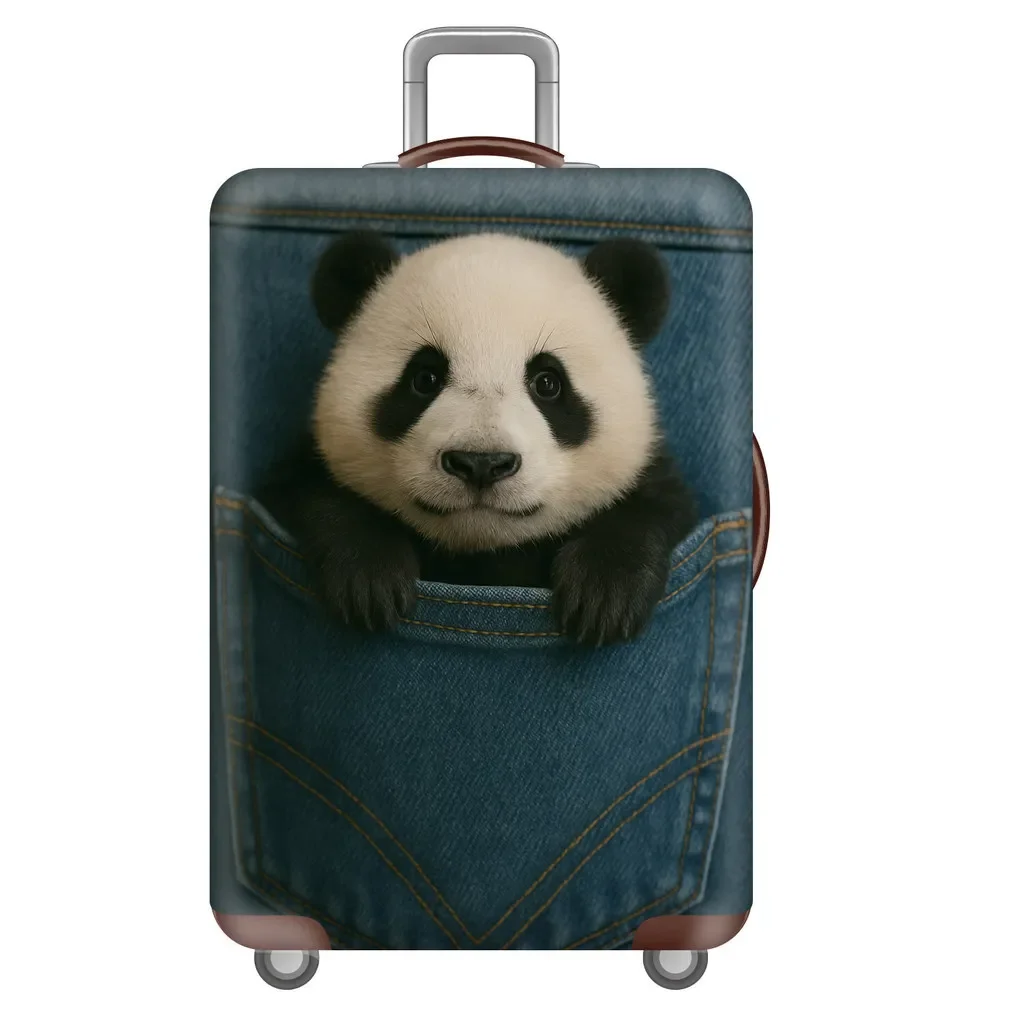 Elastic Luggage Cover Cute Puppy Kitten Denim Pocket Print Suitcase Protector Dustproof Anti Scratch For 18 32 Inch Travel Case
