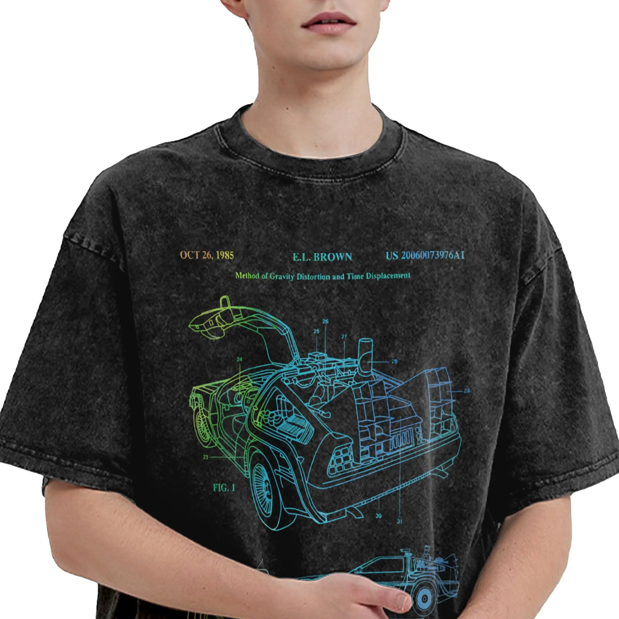 Back to the FutureTime Machine Patent  T Shirt Hip Hop Washed Short Sleeve Oversize T-Shirt  Cool Men Women Streetwear Summer