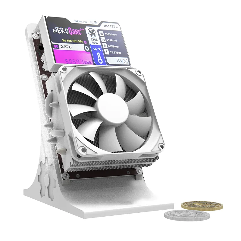 Bitaxe NerdQaxe++ 4.8TH/s BTC Minatore solista personale blockchain minatore di criptovaluta Configura un grande schermo da 3,5" e ventola muta