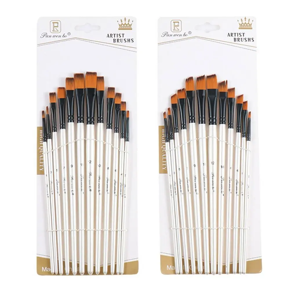 12Pcs Nylon Watercolor Brush Set Soft Hair Pointed Round Flat Head Hand Drawn Watercolor Artists Beginner's Art Painting Brushes