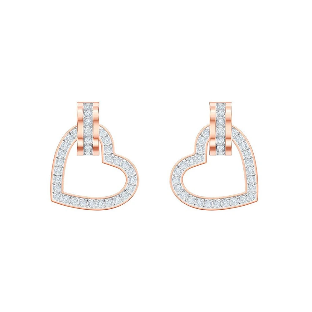 

Сверкающие серьги-подвески в форме сердца с кристаллами – цвет розового золота
