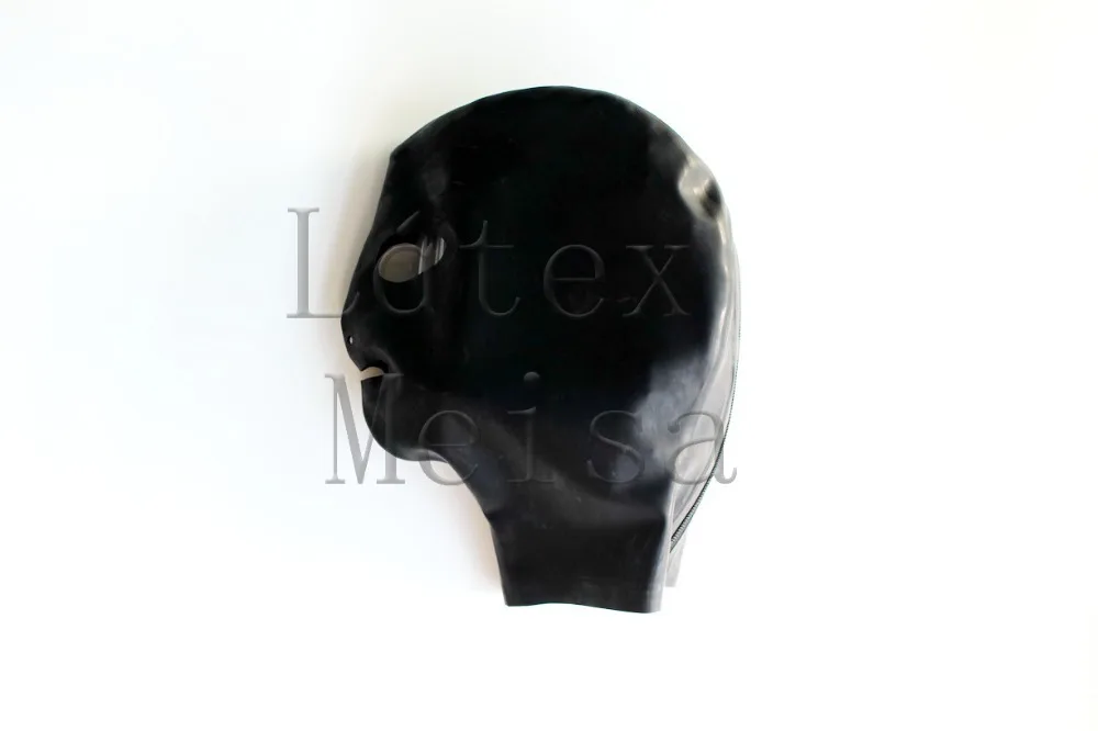 Handmade latex masks  rubber hoods open eyes nostrils and mouth in black color with back zip