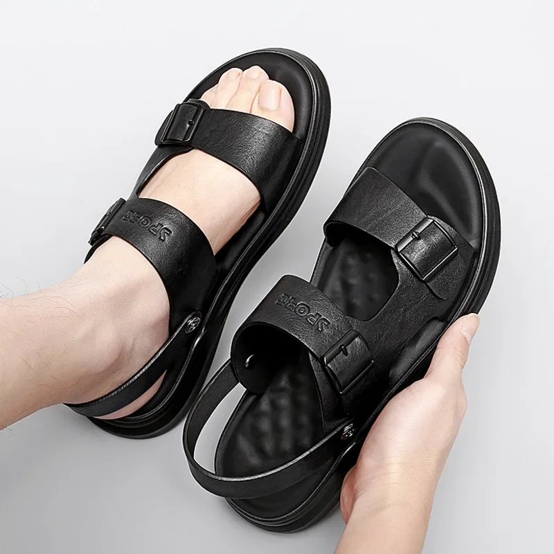 2023 Men Shoes Leather Sandals Sale Waterproof Slip On Casual Cow Leather Male Soft Men\'s Sandals Sole Beach Slippers Sandalias