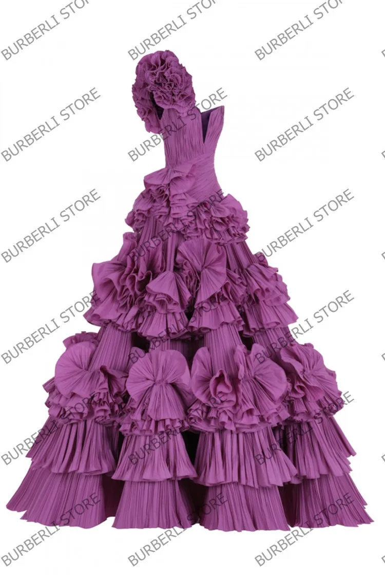 New Design Pleated Satin Pageant Dresses One Shoulder Ruffles Tiered Prom Gowns Sexy Backless A Line Long Celebrity Party Dress