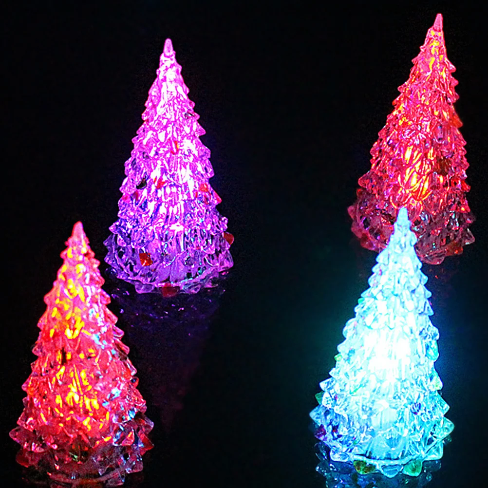 

10Pcs Colorful Painted Acrylic Christmas Tree LED Lighted Tabletop Desktop Holiday Ornament Acrylic Christmas Tree