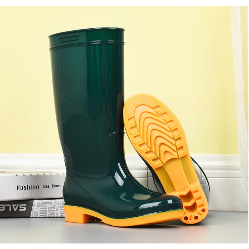 Botas de lluvia de tubo alto para hombres y mujeres, zapatos de agua impermeables y antideslizantes, trabajo de cocina al aire libre con zapatos de