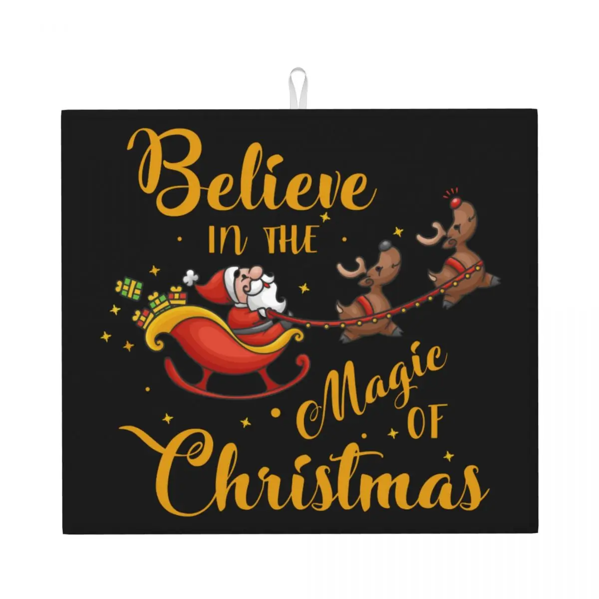 Funny Santa Claus Dish Drying Mat for Kitchen Super Fast Dry Microfiber Believe In The Magic Of Christmas Dishes Drainer Pads