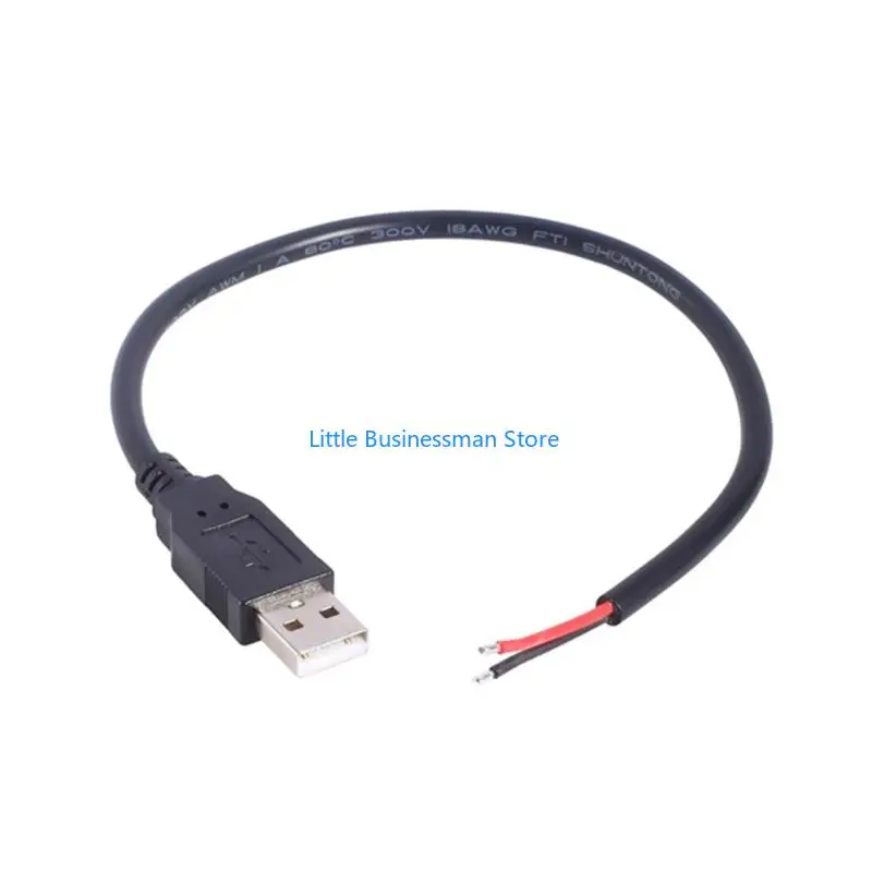 USB A to Bare Wire Power Cable, 2 Wire, 0.75 mm2, 30 5V Repair Cable with Tinned Wire End for Small Devices M76A