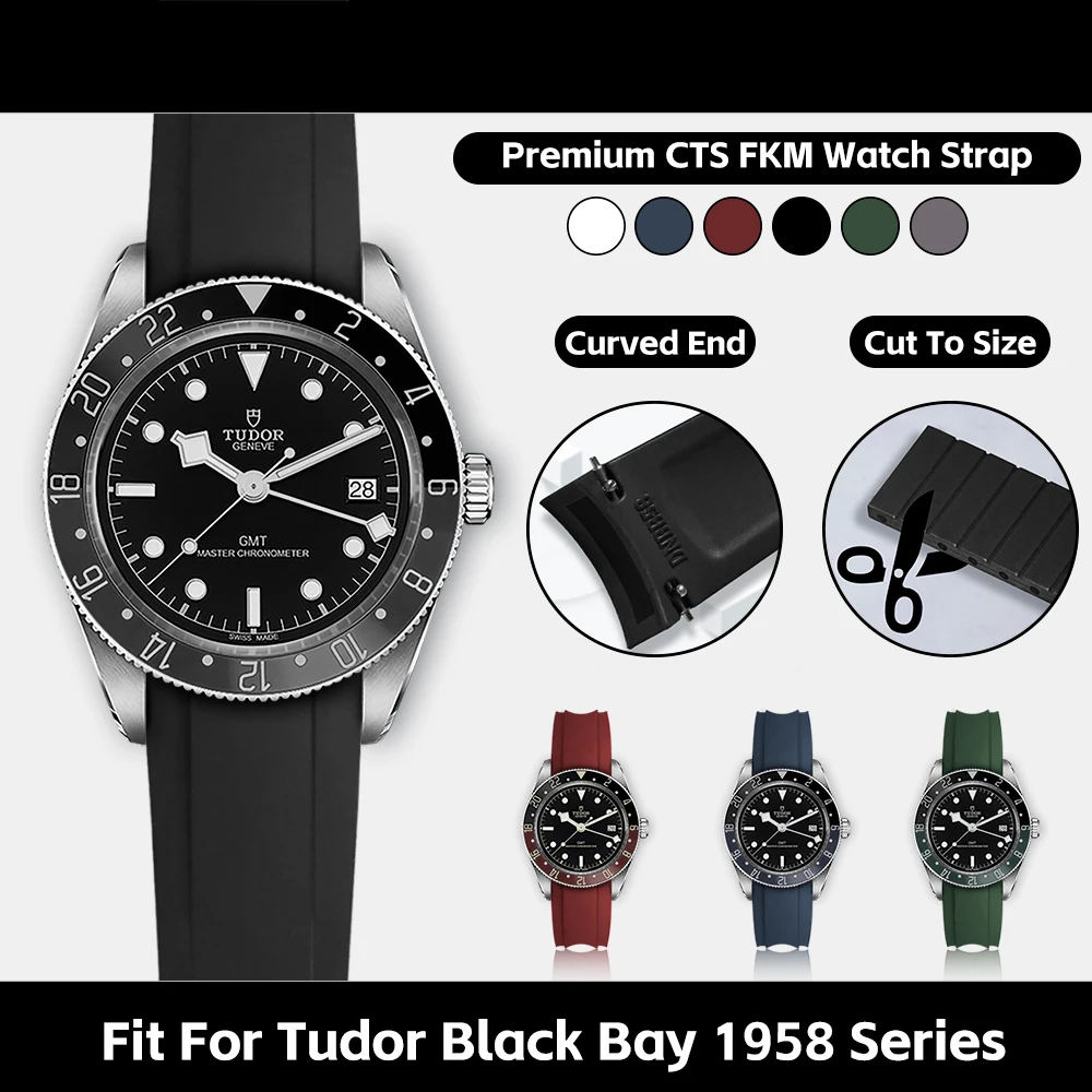 20mm CTS Fluoro Rubber Strap Compatible For Tudor Black Bay 58 BB58 Deployment Clasp for Ranger 39 Men's Watch With Fold Buckle