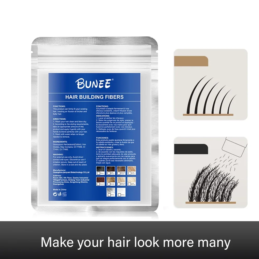 BUNEE 7 Color Hair Fibers Keratin Hair Building Fiber Powder Instant Hair Growth Fiber Refill Hair Care Product 25g