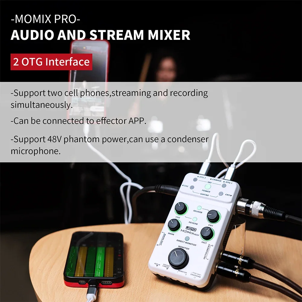 Joyo momix pro usb soundkarte audio mixer für gitarren mikrofon tastatur aufzeichnung live streaming audio-to-video sync mixer