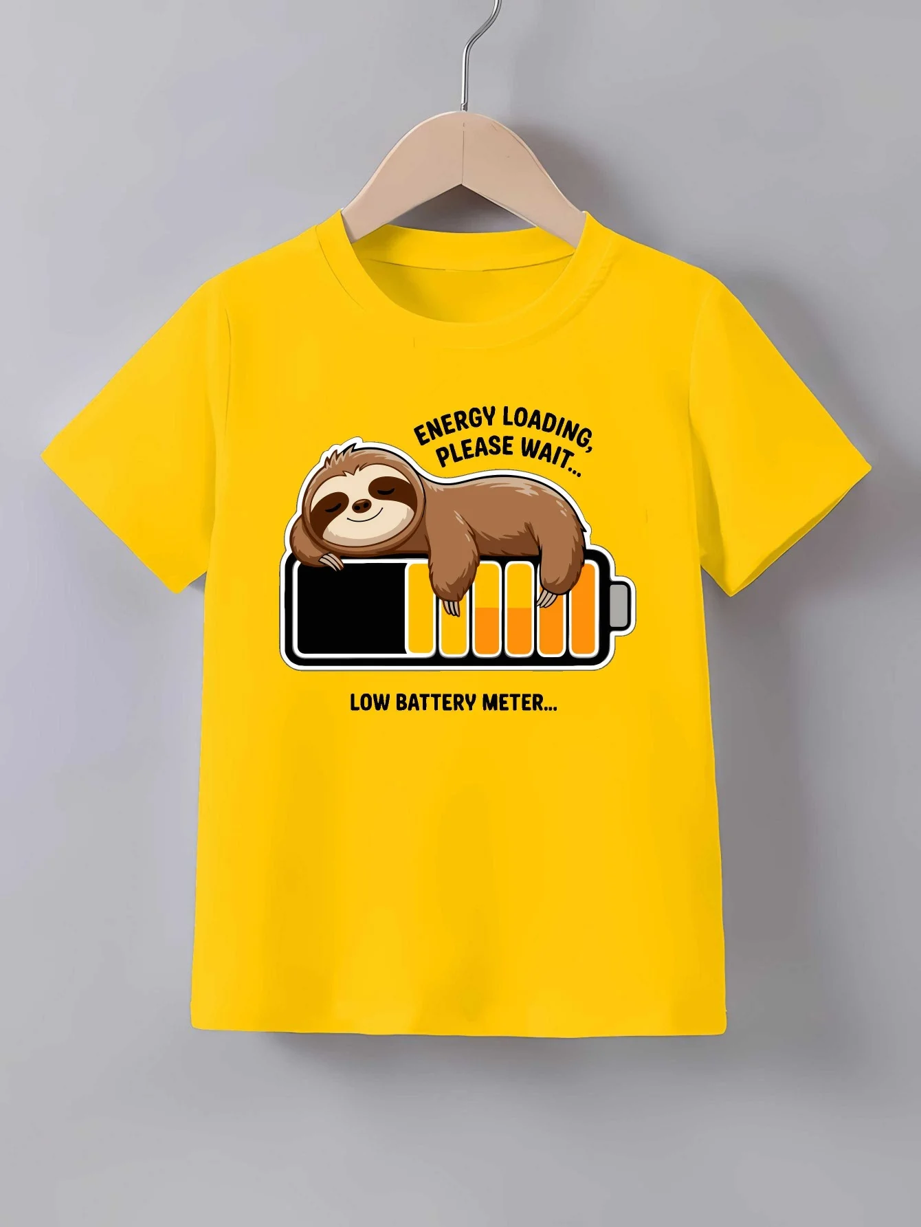 Sloth Low Battery Energy Loading Print T Shirt Family Matching Outfit Boys Girls Kids Short Sleeve Children Daily Tees