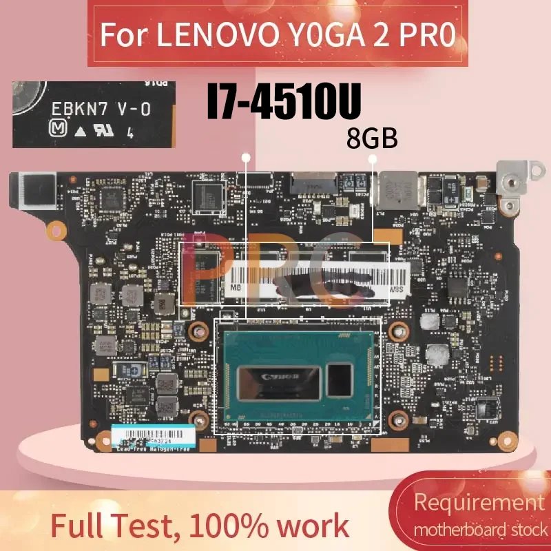 

VIUU3 NM-A074 For LENOVO YOGA 2 Pro Laptop motherboard 5B20G38213ZZ 8GB RAM 5B20G38213 SR1EB I7-4510U DDR3 Notebook Mainboard