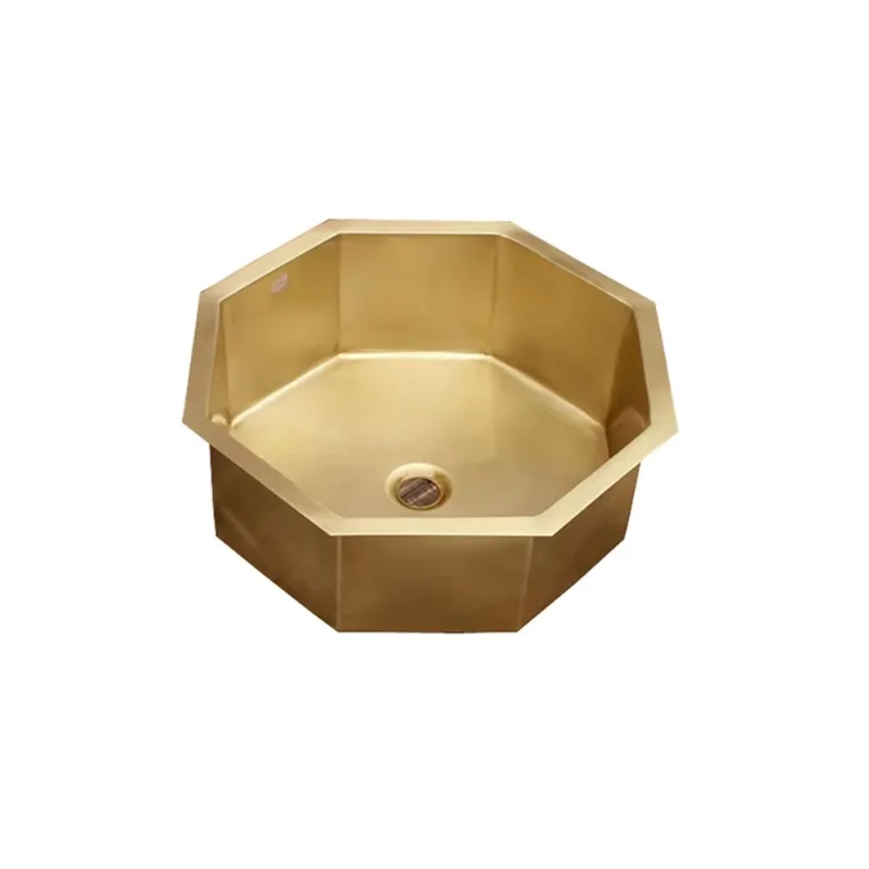 Octagonal design brass natural color wash basin round bowl bathroom wash basin sink