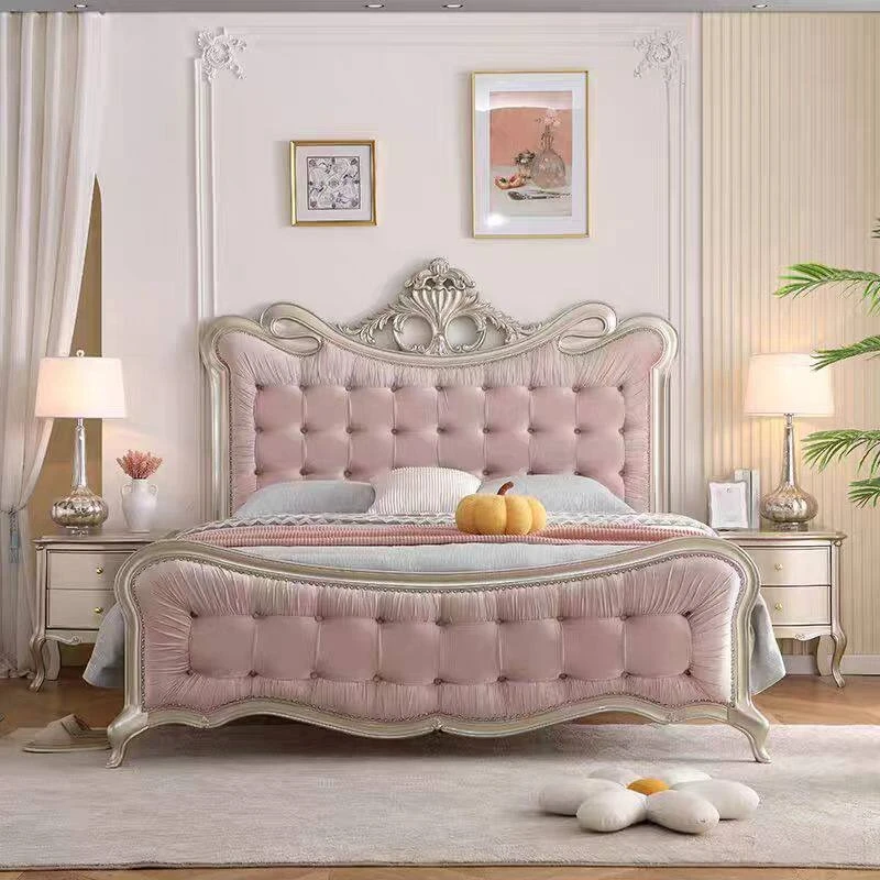 American princess bed French light luxury wood double bed European master bedroom comfortable cama matrimonio home furniture