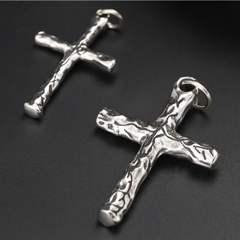 Unibabe S925 Solid Silver Retro Carved 3D Cross Pendant For Man Woman Thai Real Pure Silver Christ Jesus Cross Pendant Jewelry