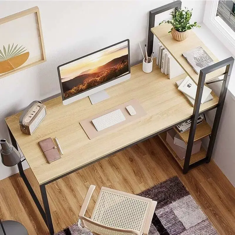 

Computer desk, desk and bookshelf integrated, desktop, simple, rental home, student writing bedroom, simple
