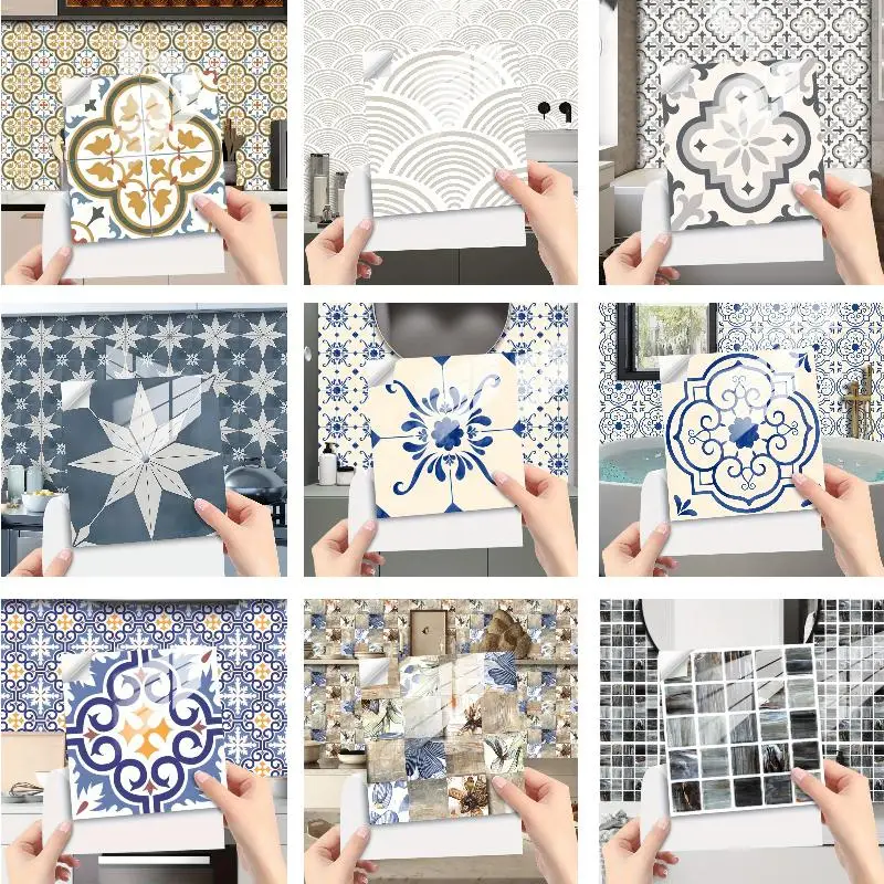 10Pcs 20*20cm Anti-skid Floor Sticker Renter Friendly Wall Tiles Peel Stick DIY Bathroom Renovation No Peel