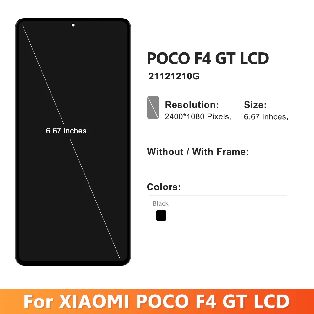 6.67\'\' For Xiaomi Poco F4 GT LCD Display Touch Screen Digitizer Assembly For POCO F4 GT 21121210G Display With Frame