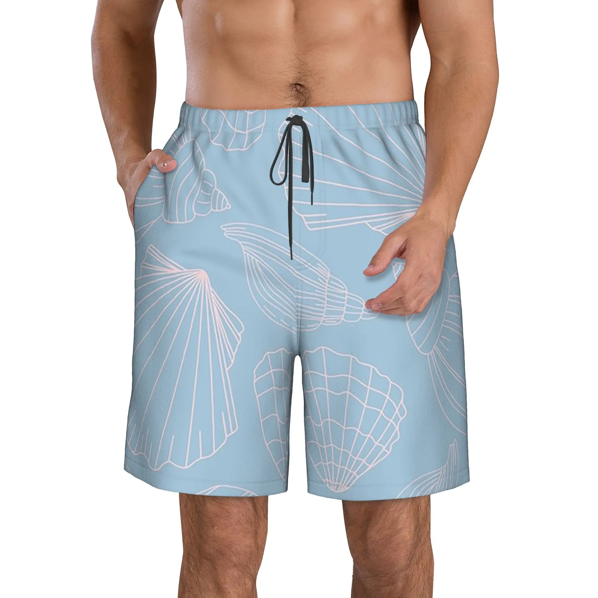 White Sea Shell In Blue Background Trunks Beach Board Shorts Casual Quick Dry Swimming Summer Men Pants