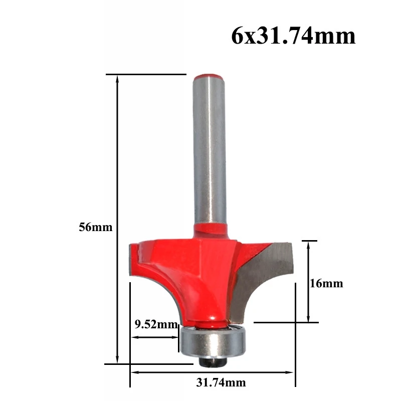 Fraise affleurante pour outil de travail de calcul du bois, coin de tige rond sur mèche de routeur avec livres de roulement, 6mm, 5 pièces