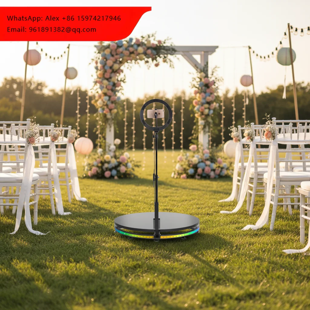 

Wedding Wireless 3D Selfie 360 Photo Booth Bluetooth Aluminum Alloy Black 68cm Diameter Automatic Rotating Durable Compatible