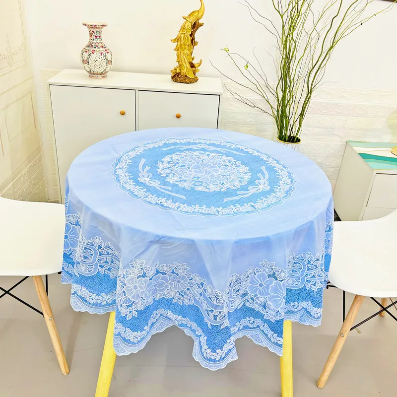 D84 large round table cloth round round table cloth waterproof anti-scalding folding round table plastic round table