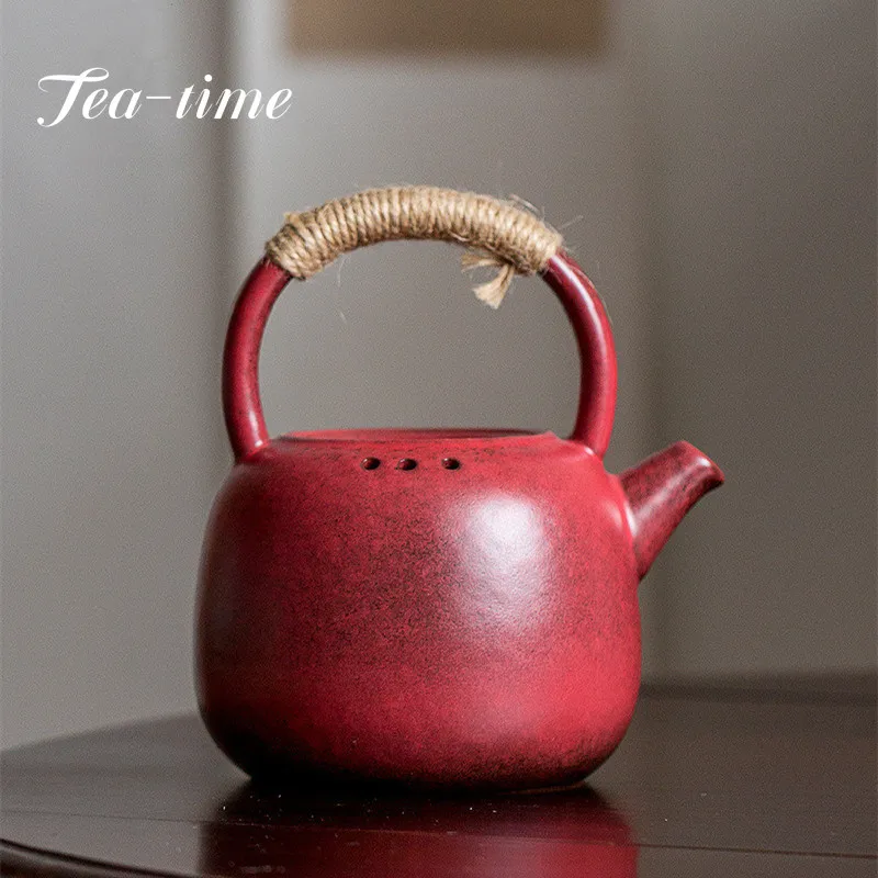 Soda Glazed Pottery Pot Hawthorn Red Old Rock Mud Cooking Teapot Big Kettle for Electric Pottery Stove Loop-handled Beam TeaPot