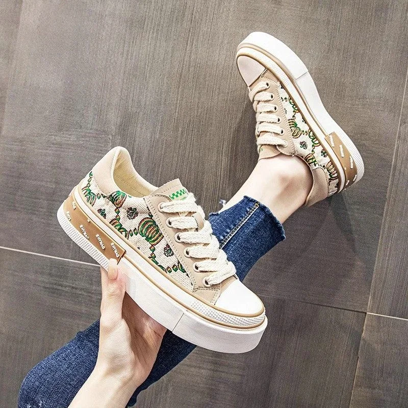 Off White Green Ladies Footwear Fashion 2024 H On Offer Casual Korean Offers New Arrival 39 Walking Stylowe damskie buty płócienne