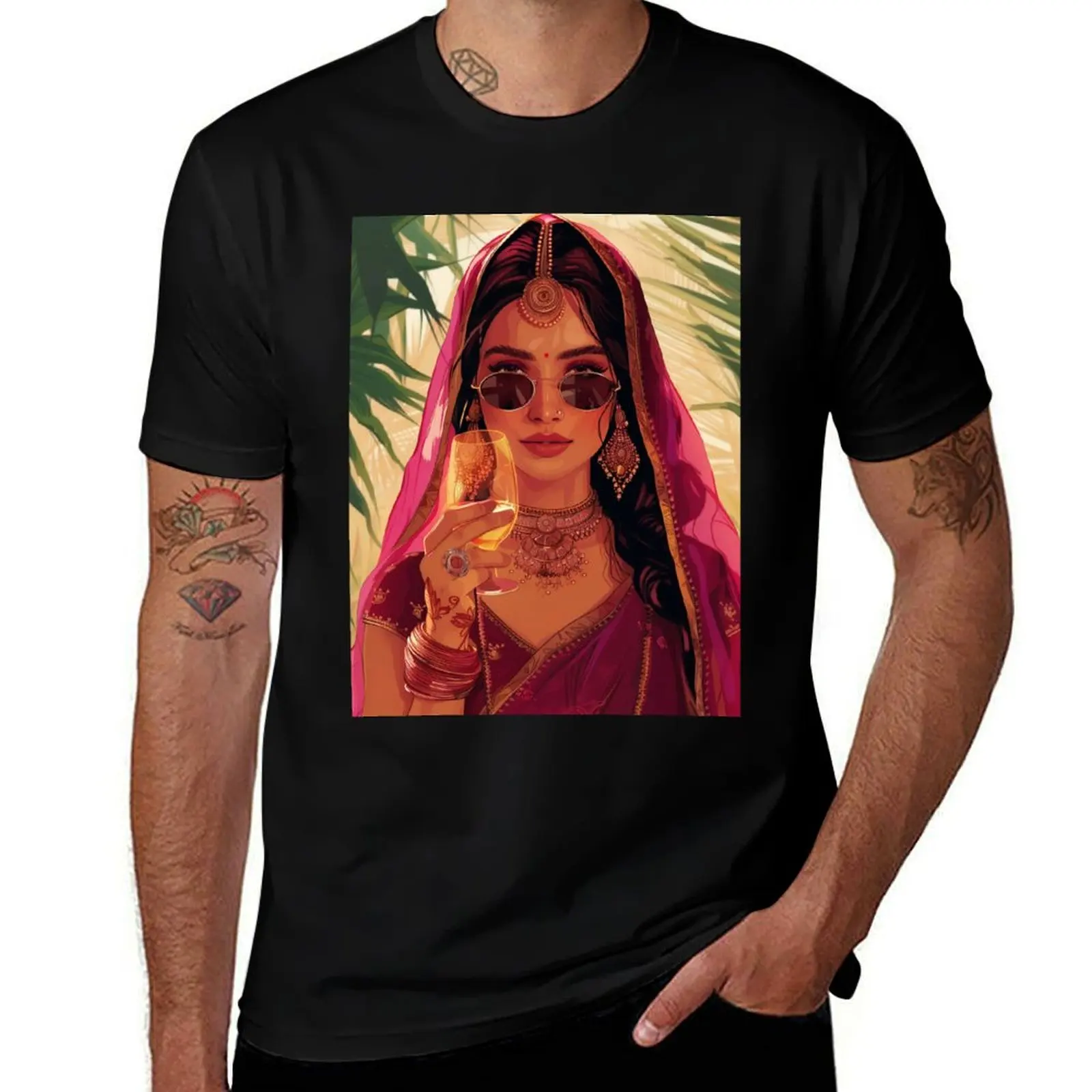 

Modern Indian Woman Drinking Art T-Shirt oversize t-shirts man Aesthetic clothing anime stuff luxury t-shirt mens plain t shirts