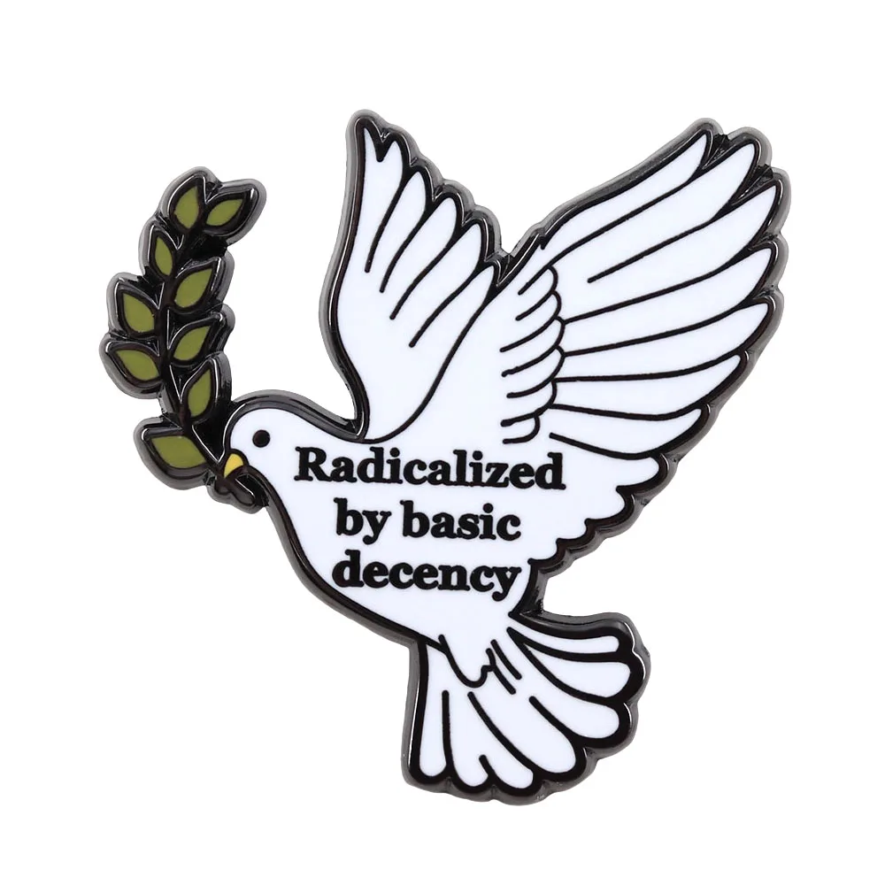 Radikalisiert durch grundlegende Anstandskuren Emaille-Pin Friedenstaube Olivenzweig Brosche Soziale Gerechtigkeit Aktivist-Abzeichen Progressiv Politische Satire – Detail 3