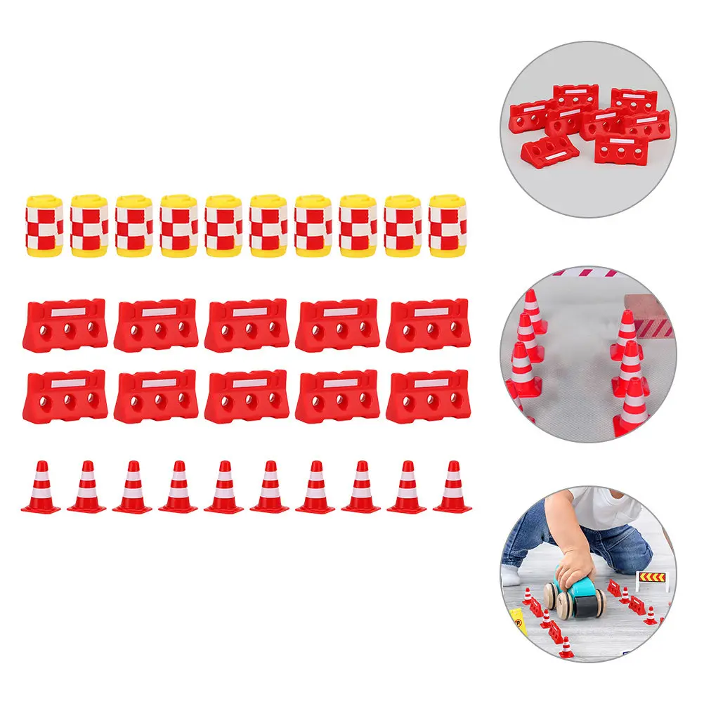 

30Pcs Plastic Traffic Cones Mini Fences Buckets Simulation Roadblocks Set Kids Hand Eye Coordination Fine Motor Skills Training