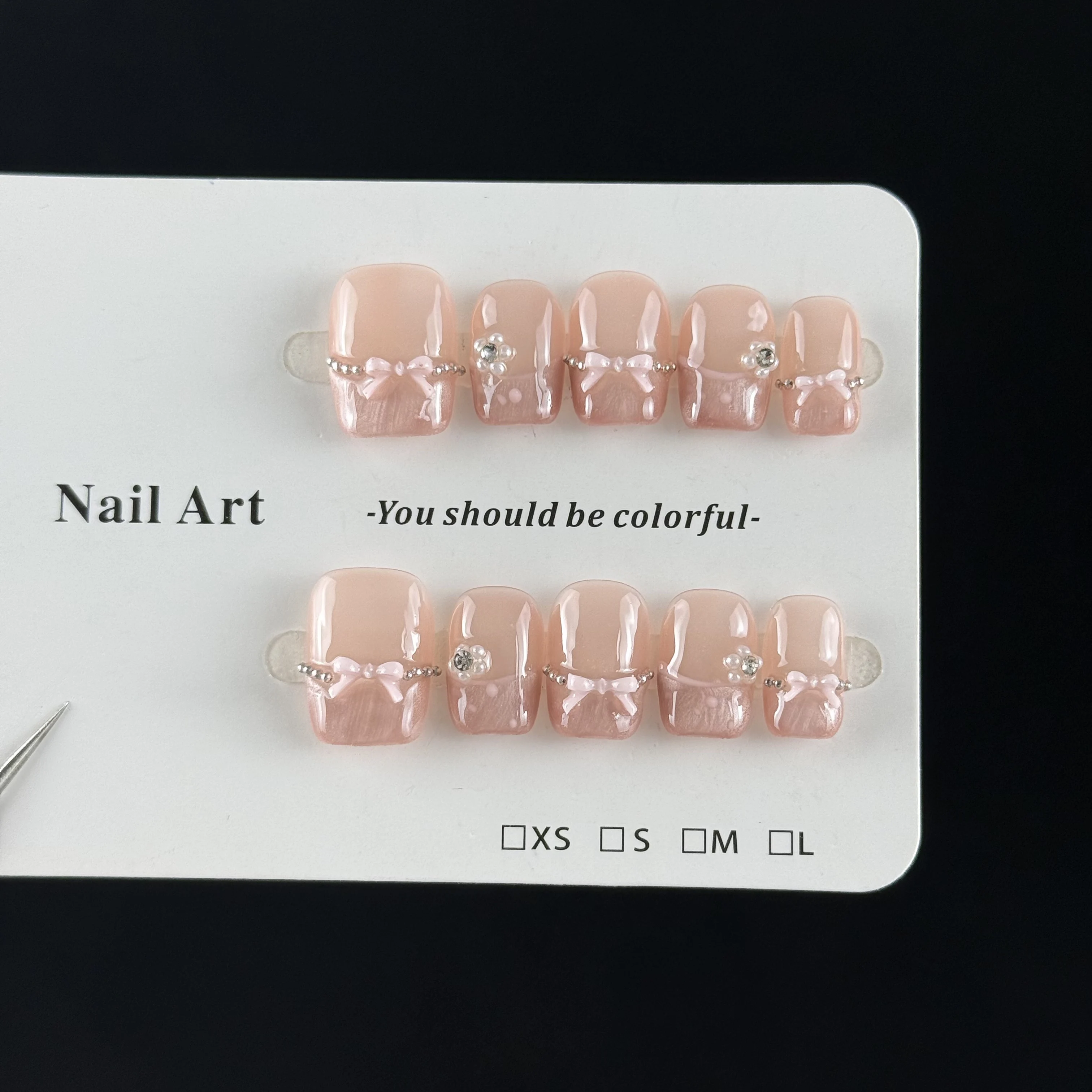 10pcs High-end Sweet girl style, hand-painted three-dimensional bow, glittering small diamonds and small pearls handmade fake