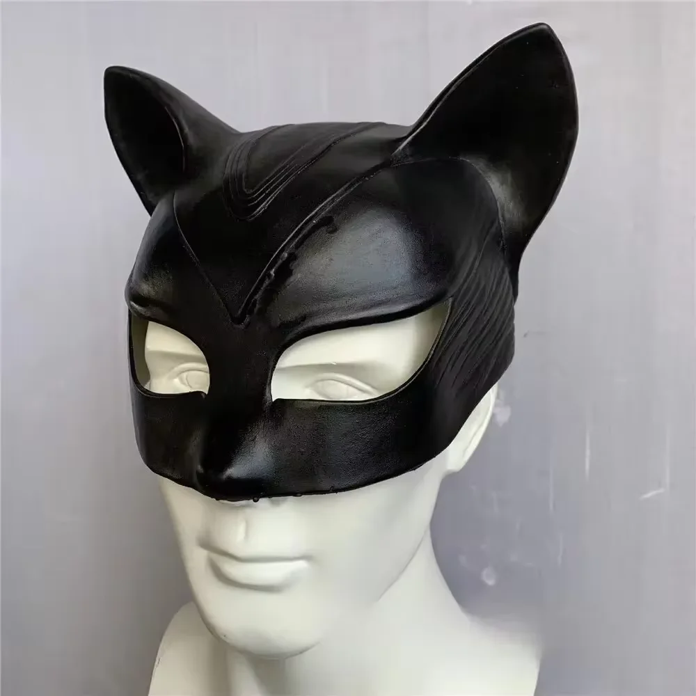 1PC Cat Girl Mask Night Killer Cat Mask Cosplay Half Face Latex Mask Halloween Sexy Cat Woman Party Superhero Movie Costume Prop