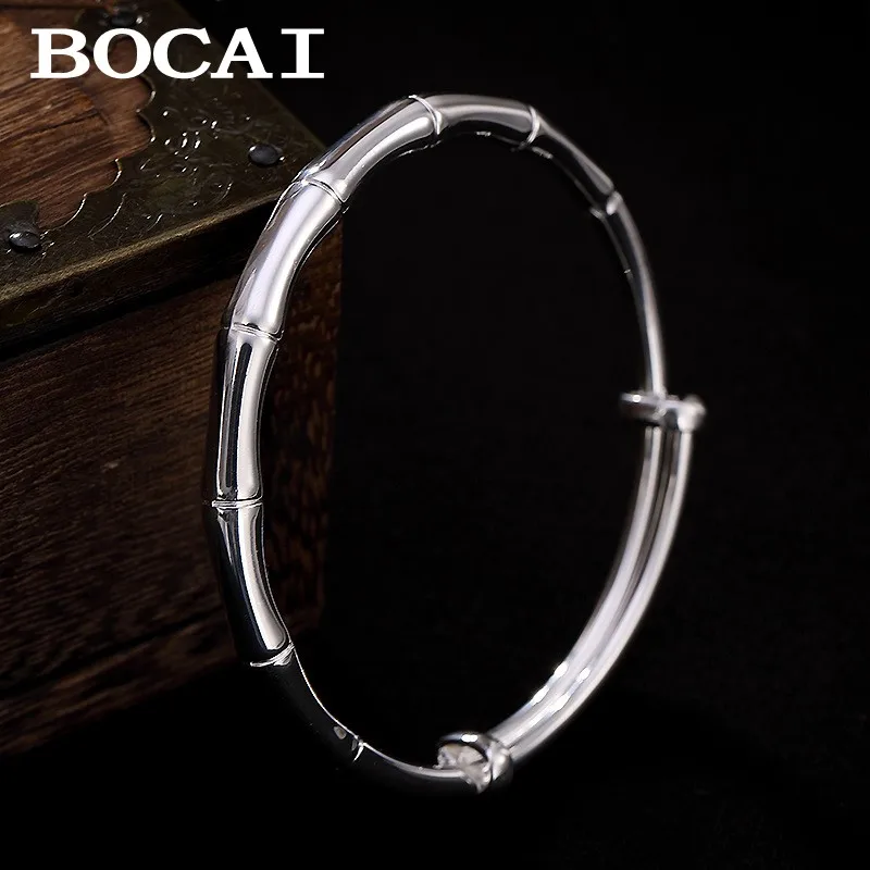 

BOCAI S999 Pure Silver Original Fashionable Smooth Bamboo Bracelet for Women Versatile Simple and Personalized Jewelry