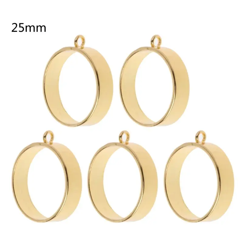 E0BF Novelty 5 Pcs Keyrings Pendant Blanks Open Back Bezels Round Framework DIY Art Craft for Resin Jewelry Making Decoration