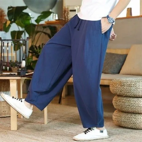 

Retro Cotton Linen Men's Pants Loose Large Size Sle Summer New Arrival Casual Long Trousers Monastic Pants Youth Vitali S...