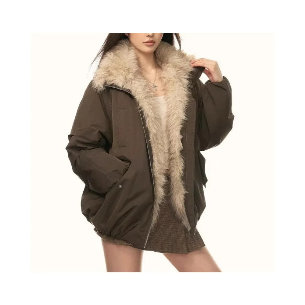 Retro Fur Collar Padded Jacket Women's 2026 Winter New Casual Versatile Loose Thickened Warm Padded Jacket