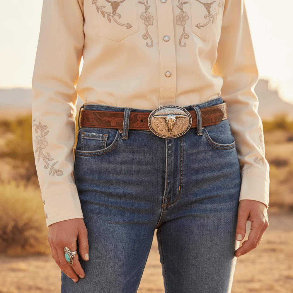 Trendy Carved Western Cowboy Belt Cow Head Buckle Retro PU Leather Belt Vintage Embossed Belt For Man Women